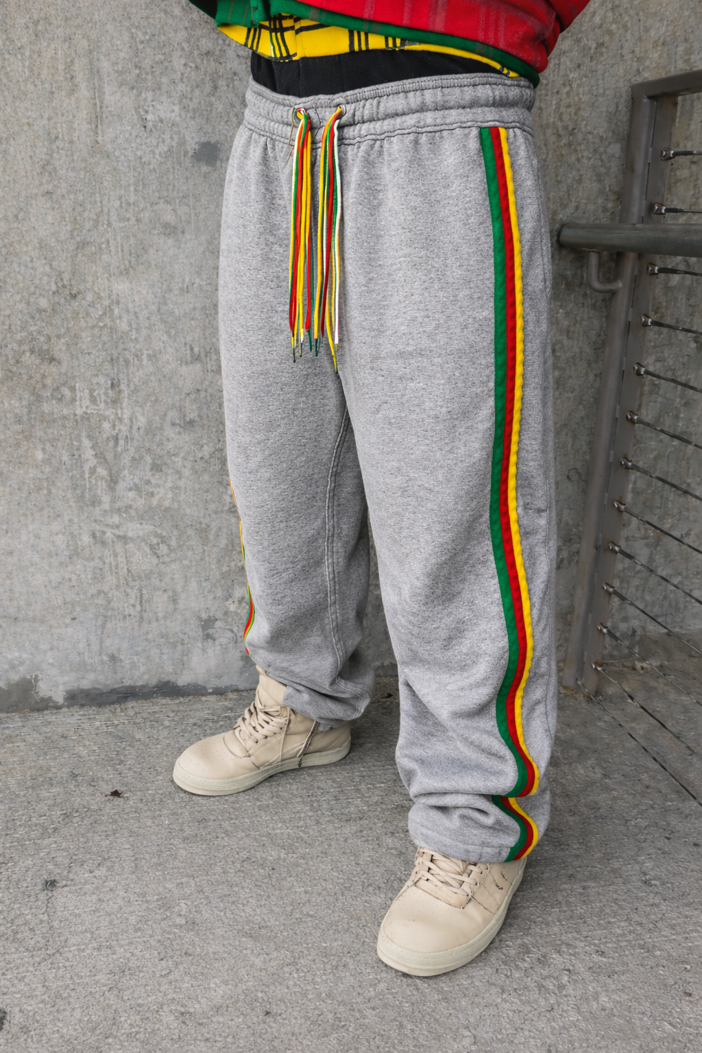 A RASTA STRING STRIPED DOUBLE WAISTED SWEATS