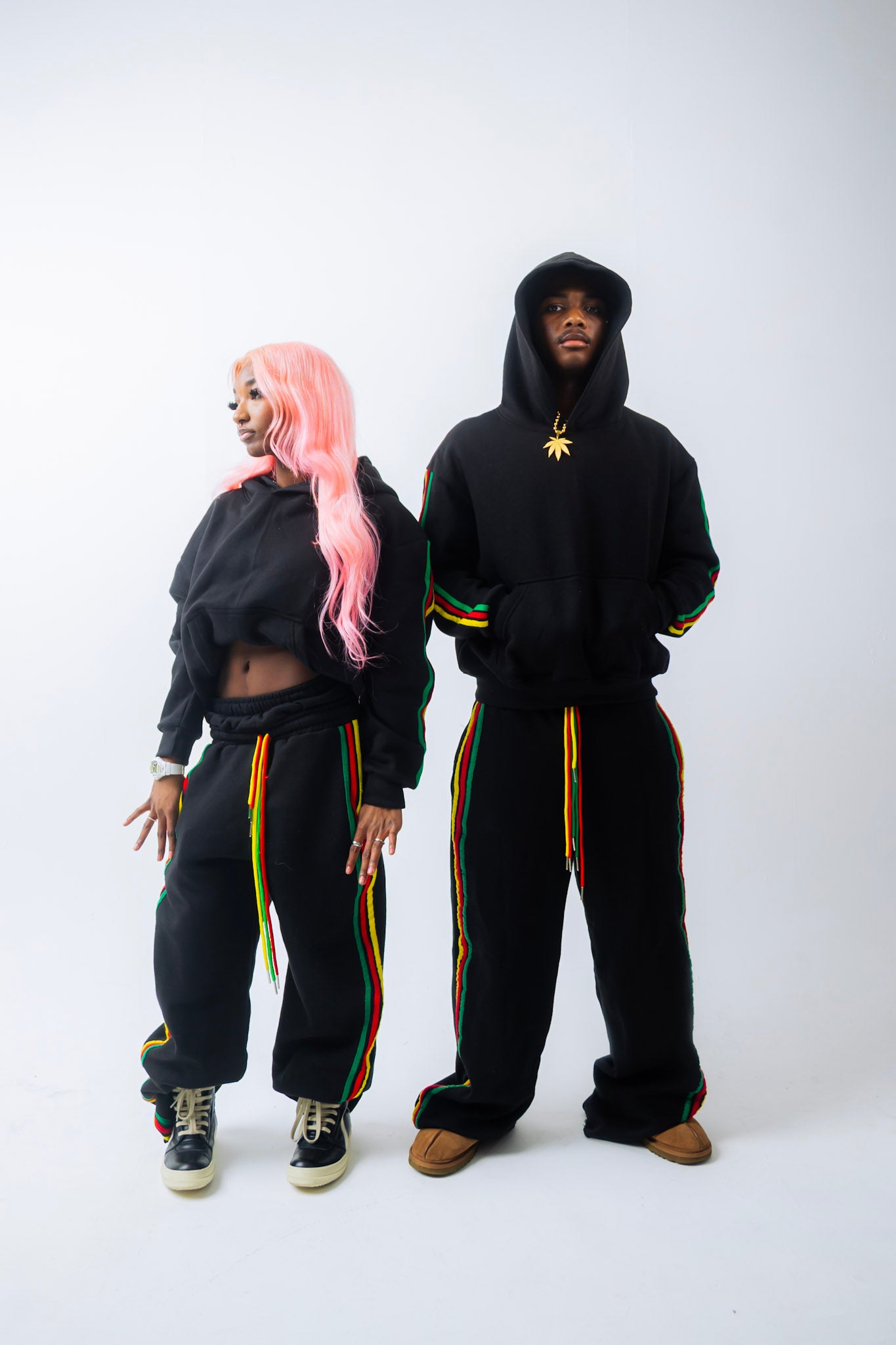 BLACK RASTA STRIPED SET