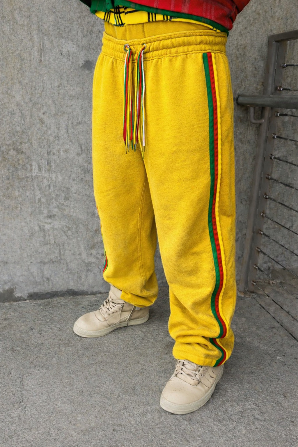 A RASTA STRING STRIPED DOUBLE WAISTED SWEATS