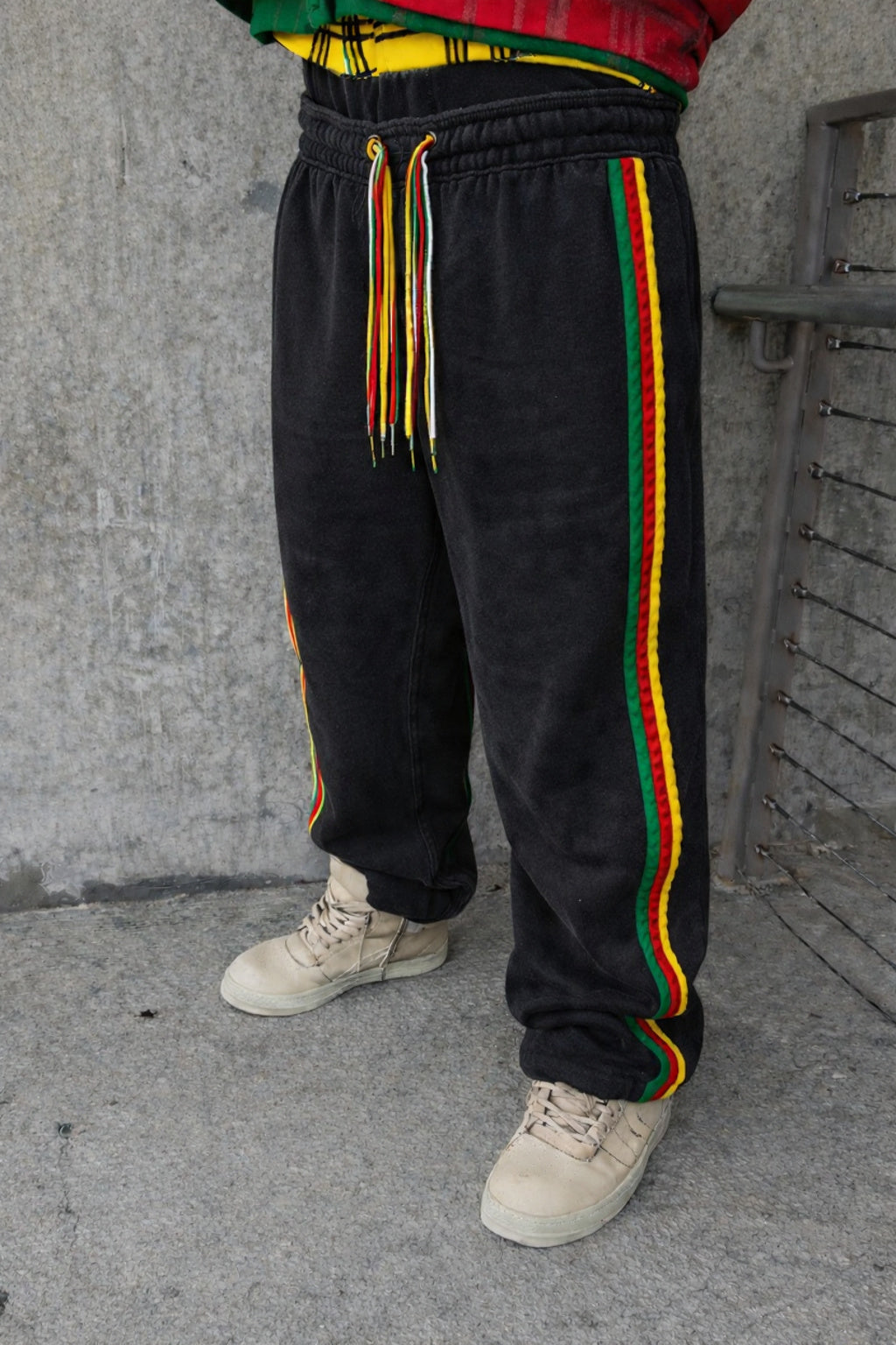 A RASTA STRING STRIPED DOUBLE WAISTED SWEATS