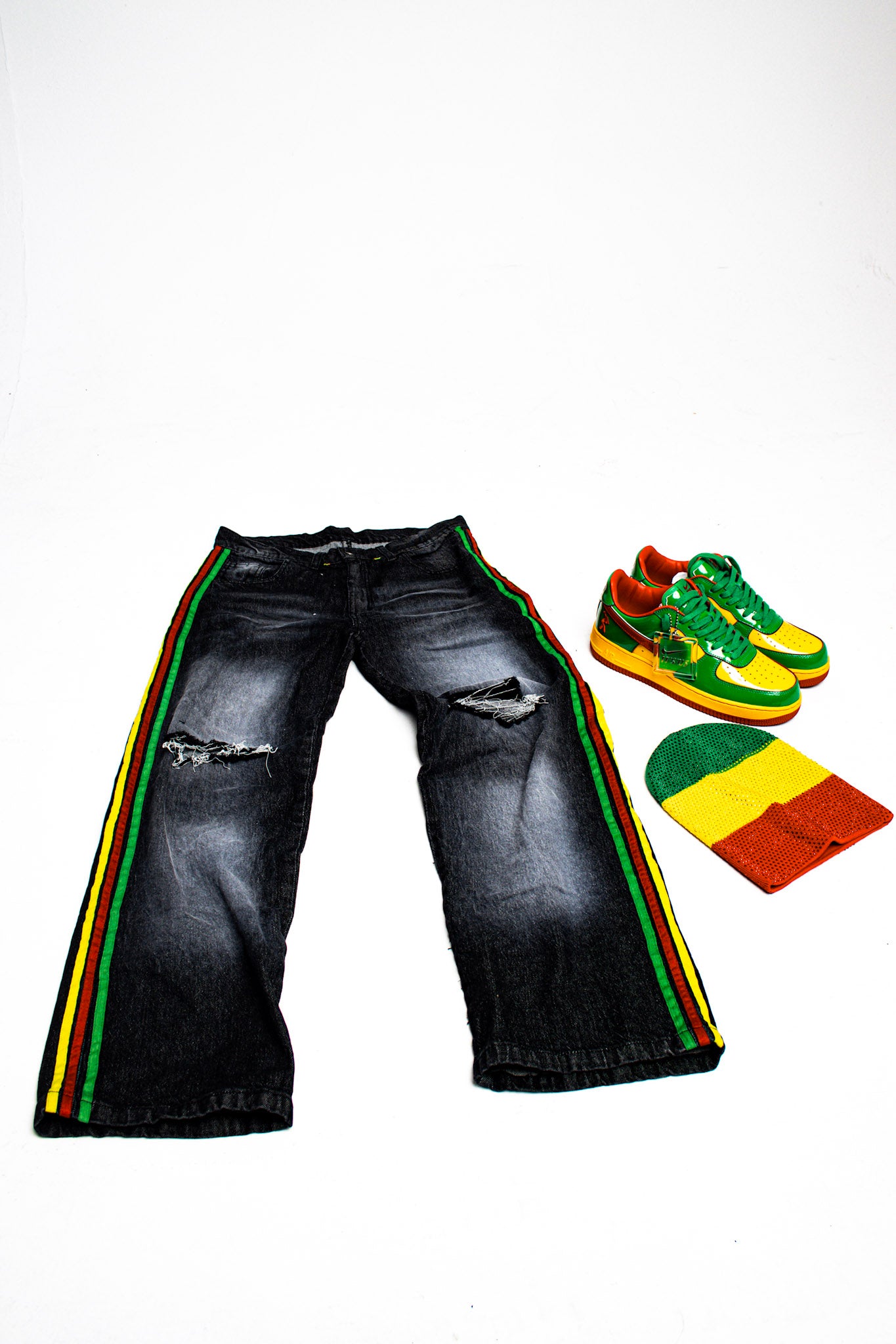 BLACK RASTA STRIPED DENIM