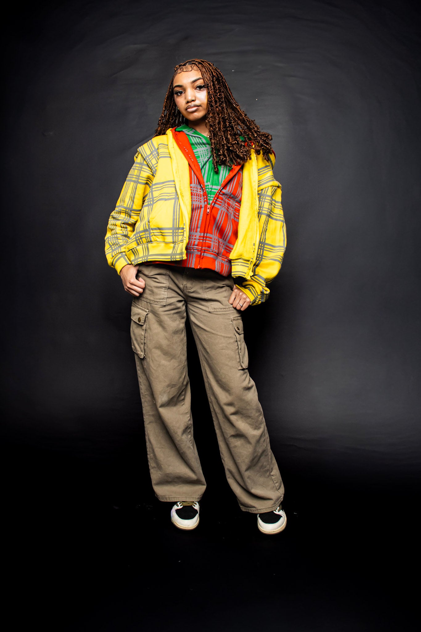 YELLOW PLAID TRIPLE LAYER HOODIE