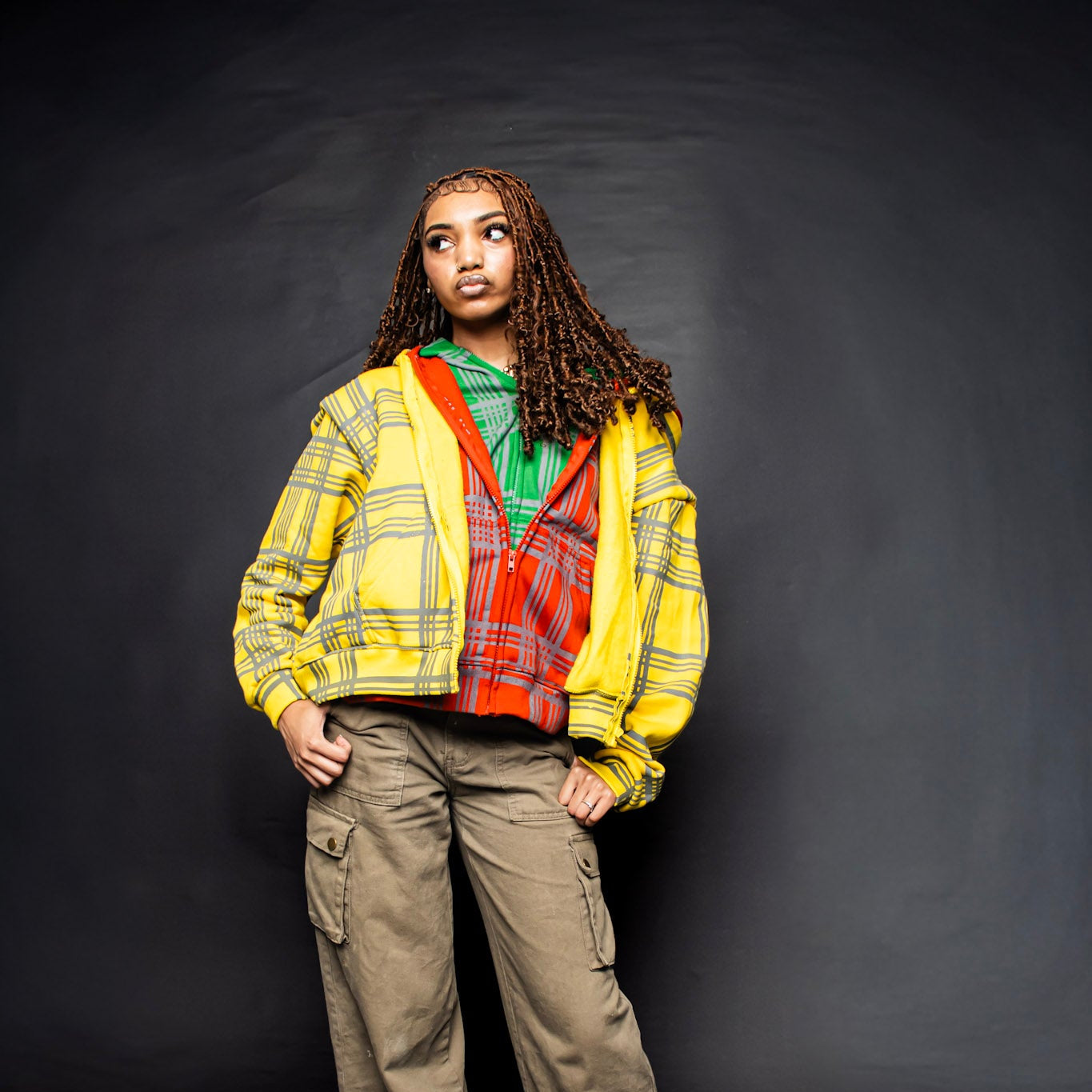 YELLOW PLAID TRIPLE LAYER HOODIE