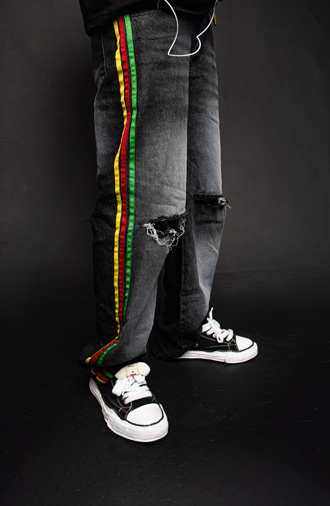 BLACK RASTA STRIPED DENIM