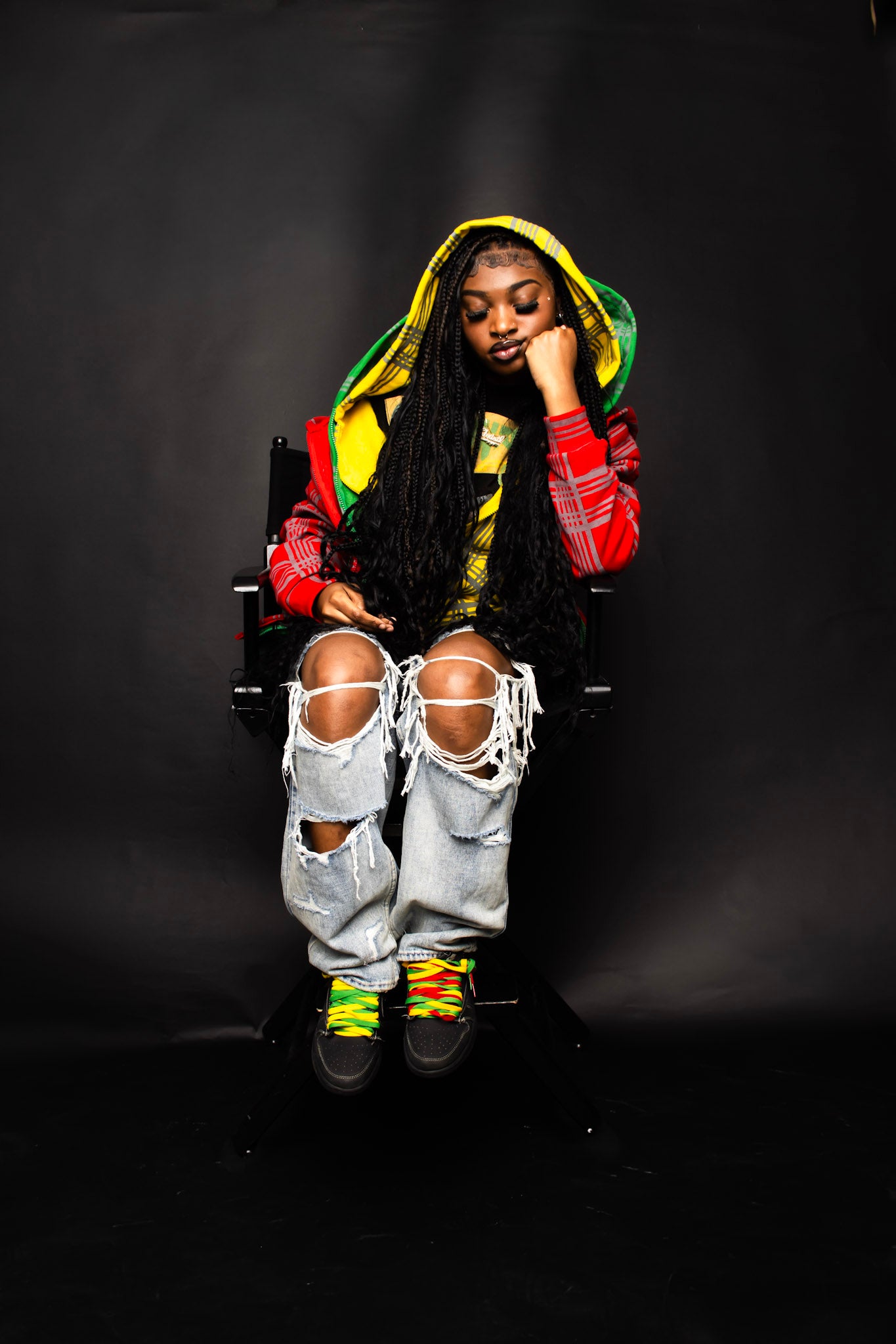 RED PLAID TRIPLE LAYER HOODIE