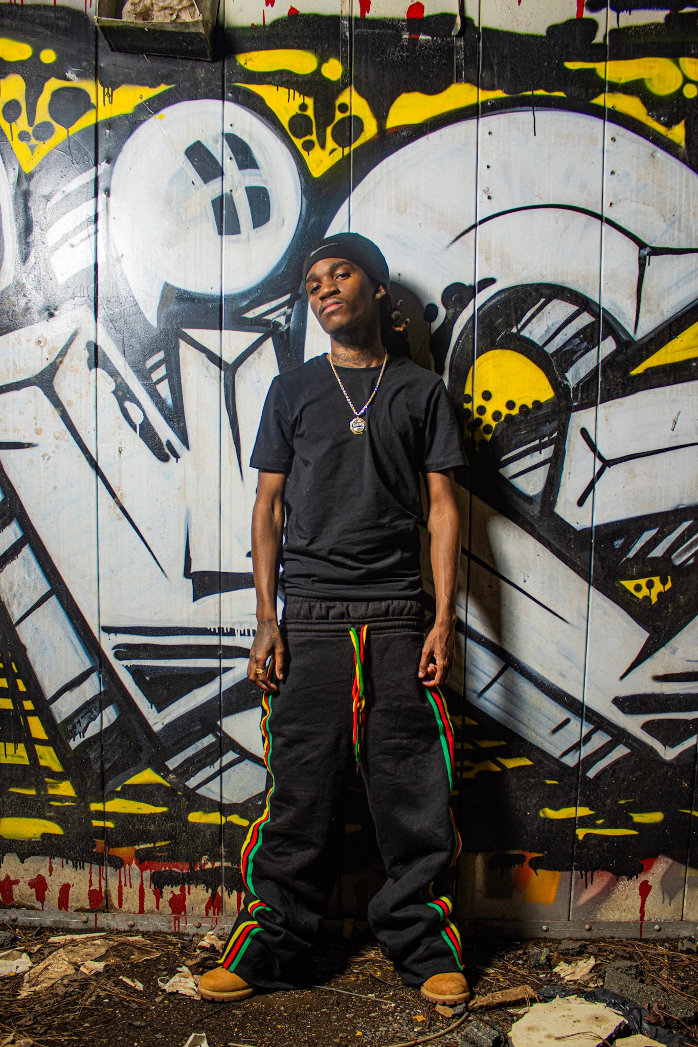 RASTA STRING STRIPED DOUBLE WAISTED SWEATS