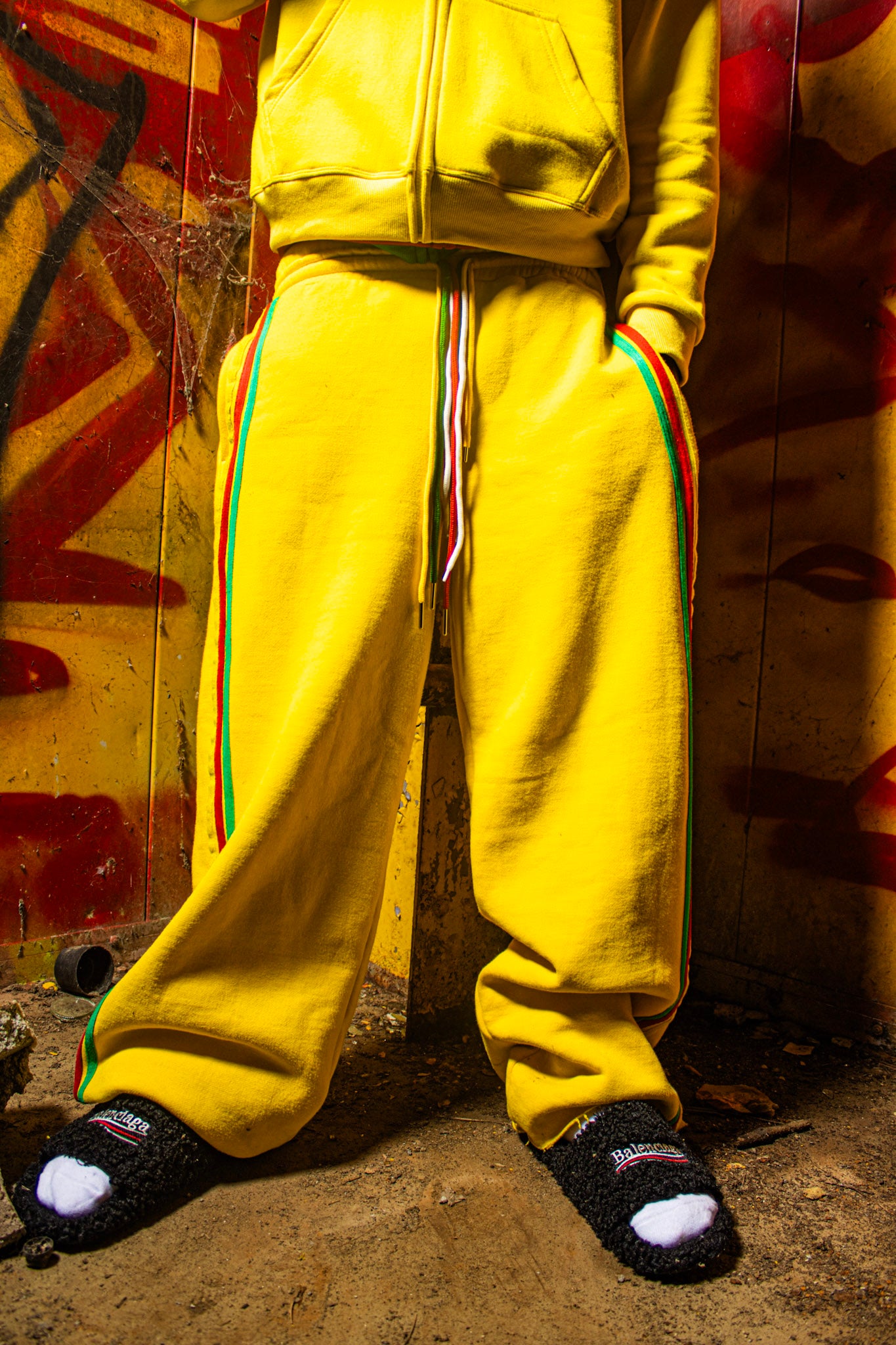 RASTA STRING STRIPED DOUBLE WAISTED SWEATS